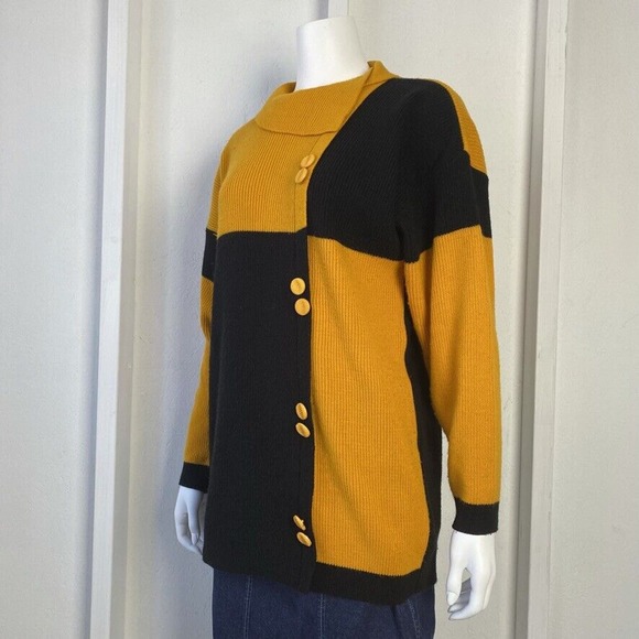 Vintage Sweater Yellow Black Color Block Size Medium - Picture 3 of 11